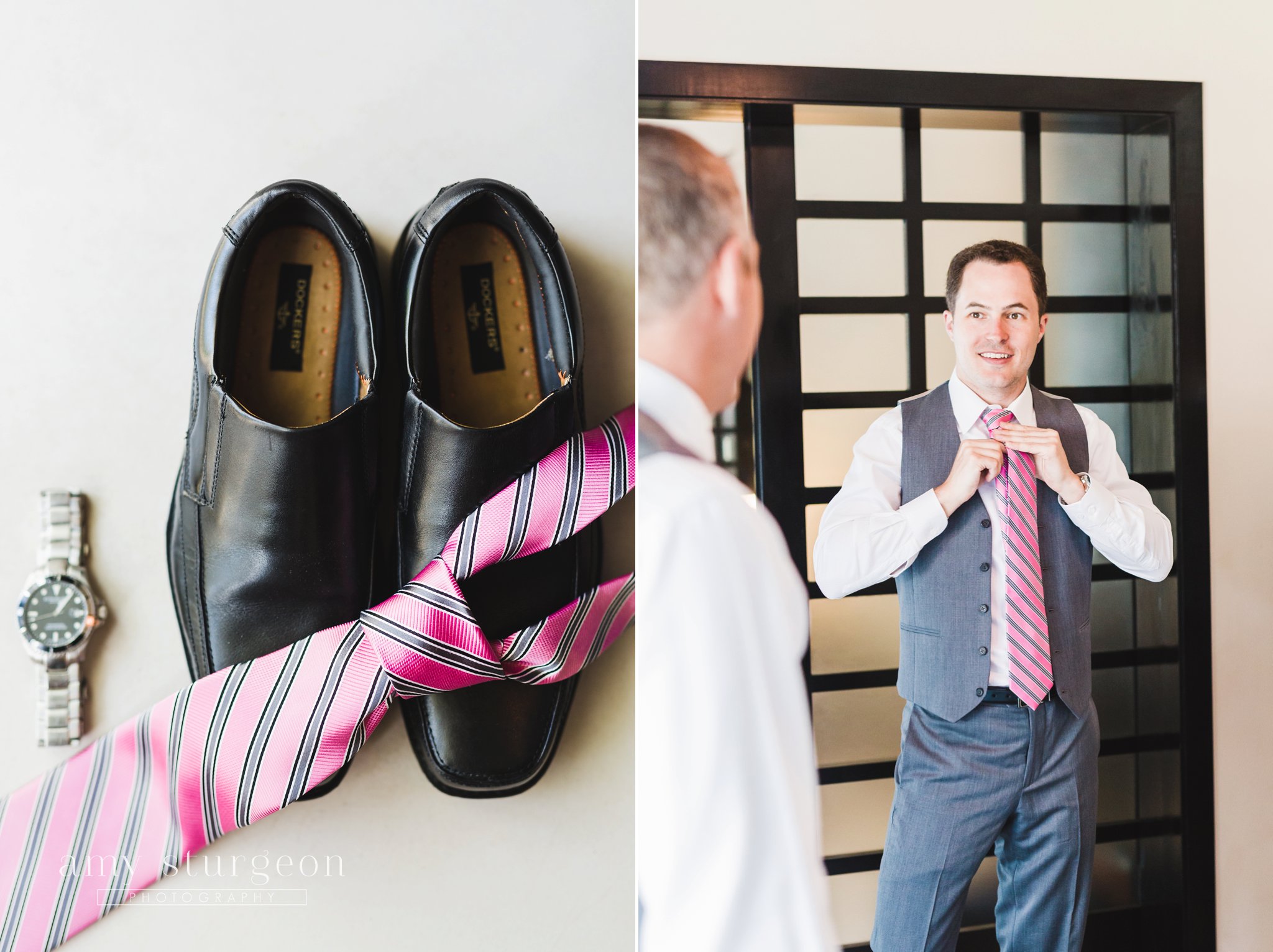 The groom wore a pink tie at the Playa del carmen Mexico destination wedding