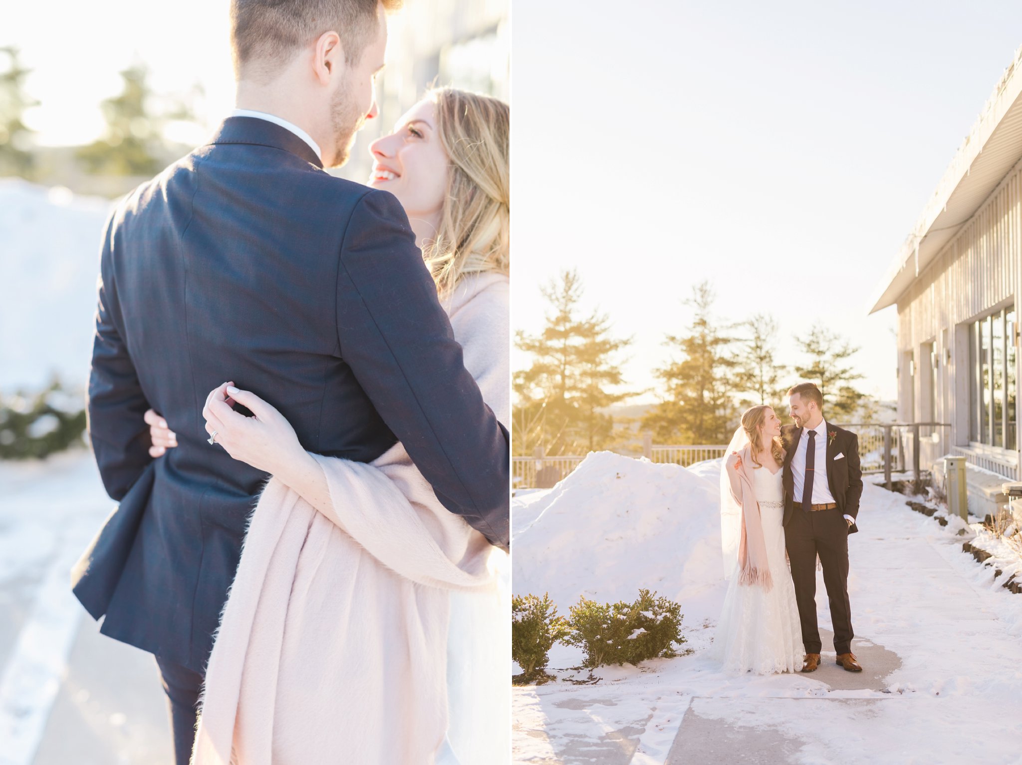 Bride and groom portraits in the snow