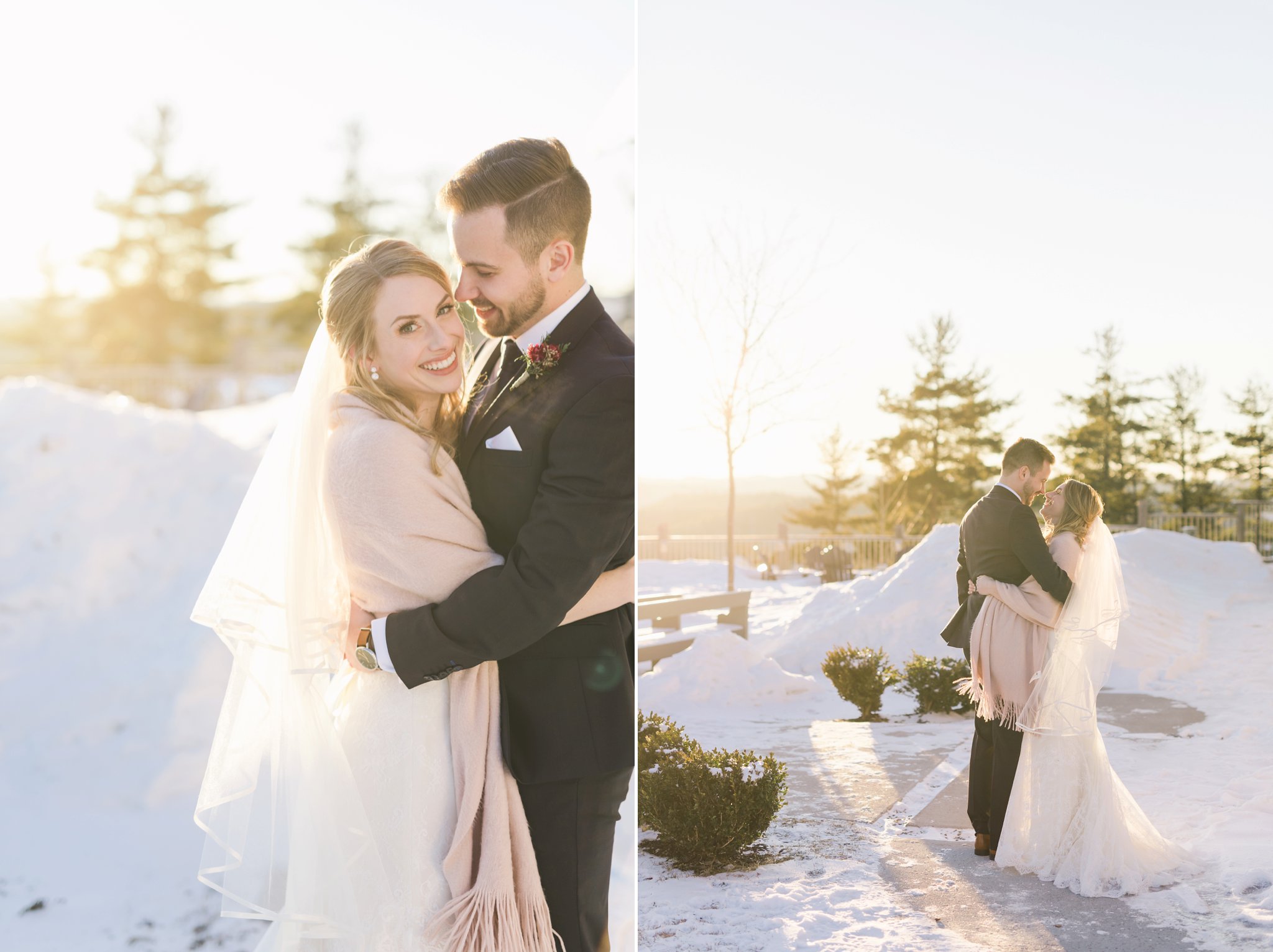 Golden hour portraits at the Winter wedding at Le Belvedere